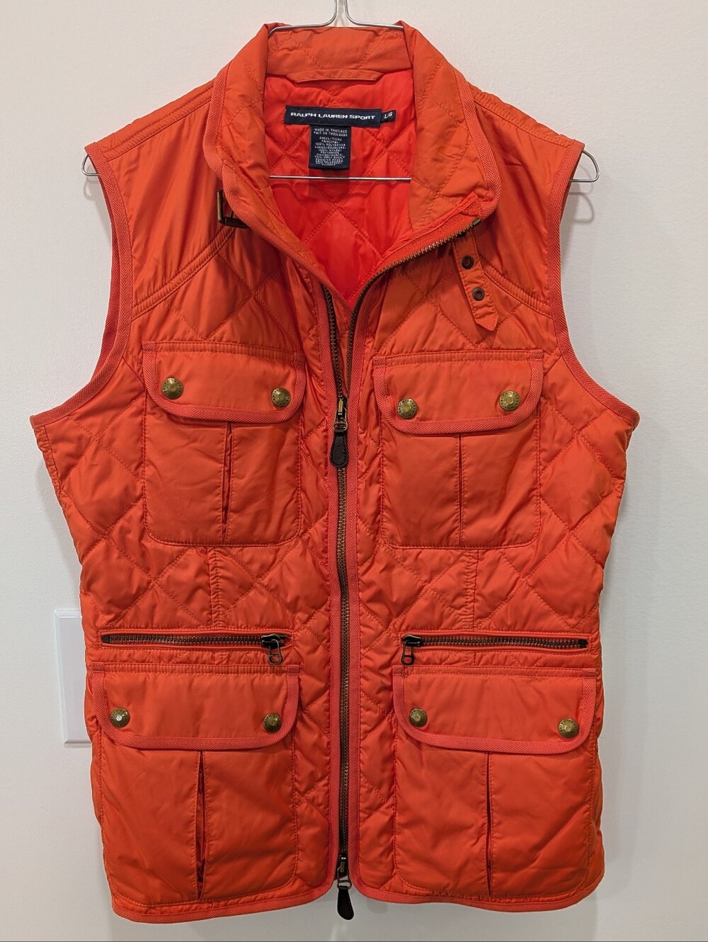 Ralph Lauren Sport Quilted Hunting Vest Orange Utility Duck Down Safari Women L
